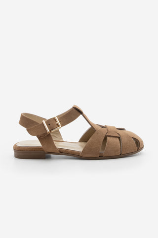 Kadın Hakiki Deri Önü Kapalı Günlük Sandalet Yenzar - Camel Süet