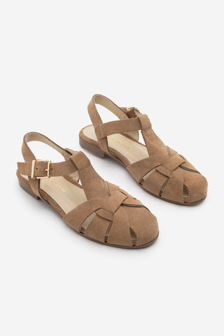 Kadın Hakiki Deri Önü Kapalı Günlük Sandalet Yenzar - Camel Süet