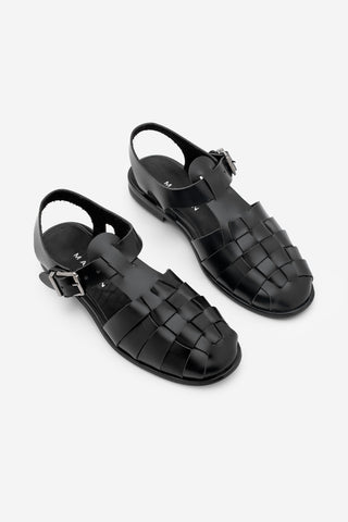 Kadın Hakiki Deri Önü Kapalı Günlük Sandalet Talviro - Siyah