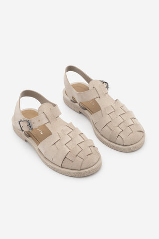 Kadın Hakiki Deri Önü Kapalı Günlük Sandalet Vesola - Bej Süet