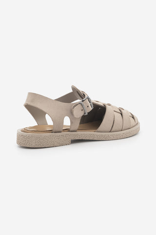 Kadın Hakiki Deri Önü Kapalı Günlük Sandalet Vesola - Bej Süet