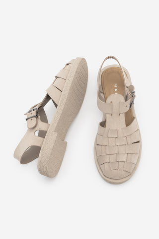 Kadın Hakiki Deri Önü Kapalı Günlük Sandalet Vesola - Bej Süet