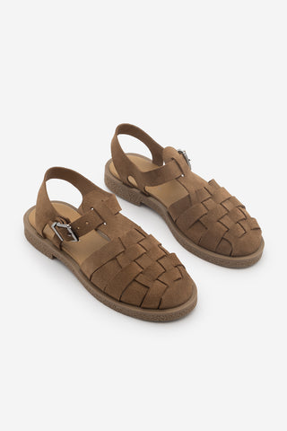 Kadın Hakiki Deri Önü Kapalı Günlük Sandalet Vesola - Camel Süet