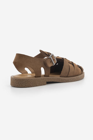 Kadın Hakiki Deri Önü Kapalı Günlük Sandalet Vesola - Camel Süet