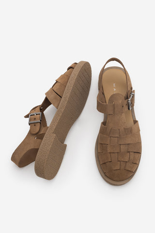 Kadın Hakiki Deri Önü Kapalı Günlük Sandalet Vesola - Camel Süet