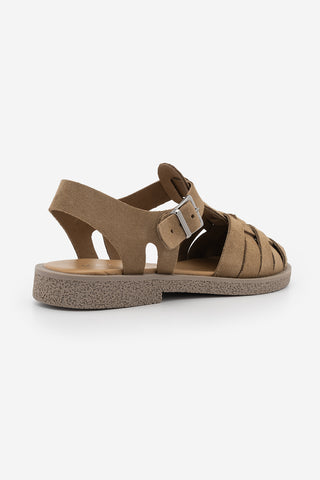 Kadın Hakiki Deri Önü Kapalı Günlük Sandalet Vesola - Toprak Süet
