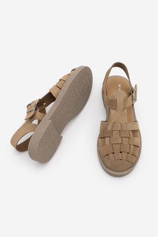 Kadın Hakiki Deri Önü Kapalı Günlük Sandalet Vesola - Toprak Süet