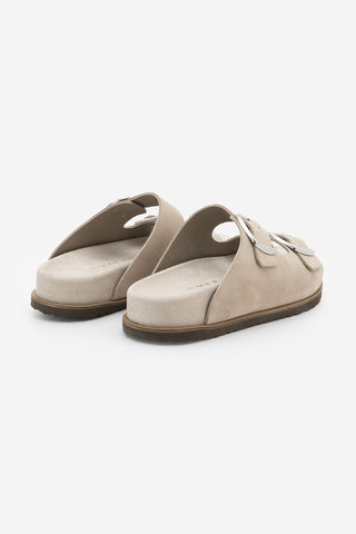 Kadın Hakiki Deri Çift Bantlı Günlük Terlik Melka - Bej Süet