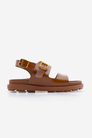 Kadın Hakiki Deri Tokalı Günlük Sandalet Lokis - Taba