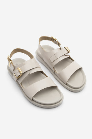 Kadın Hakiki Deri Tokalı Günlük Sandalet Lokis - Ekru