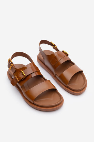 Kadın Hakiki Deri Tokalı Günlük Sandalet Lokis - Taba