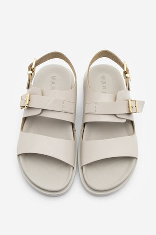 Kadın Hakiki Deri Tokalı Günlük Sandalet Lokis - Ekru