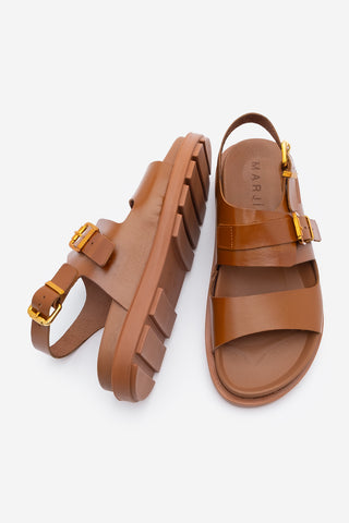 Kadın Hakiki Deri Tokalı Günlük Sandalet Lokis - Taba