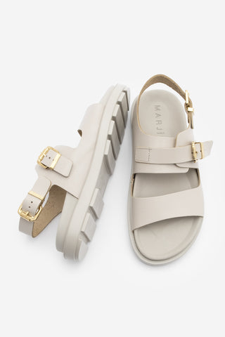 Kadın Hakiki Deri Tokalı Günlük Sandalet Lokis - Ekru