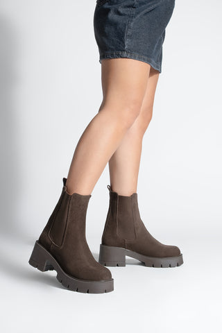 Kadın Hakiki Deri Kalın Topuklu Günlük Bot Viper - Kahve Süet