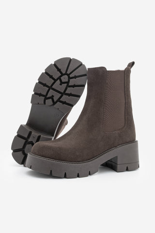 Kadın Hakiki Deri Kalın Topuklu Günlük Bot Viper - Kahve Süet