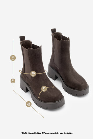 Kadın Hakiki Deri Kalın Topuklu Günlük Bot Viper - Kahve Süet