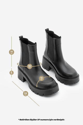 Kadın Hakiki Deri Kalın Topuklu Günlük Bot Viper - Siyah