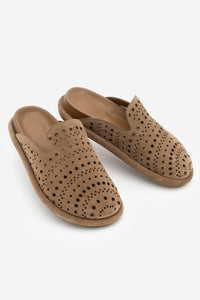 Kadın Hakiki Deri Delikli Sabo Günlük Terlik Yofin - Camel Süet