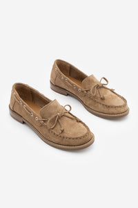 Kadın Hakiki Deri Fiyonklu Loafer Günlük Ayakkabı Savron - Camel Süet
