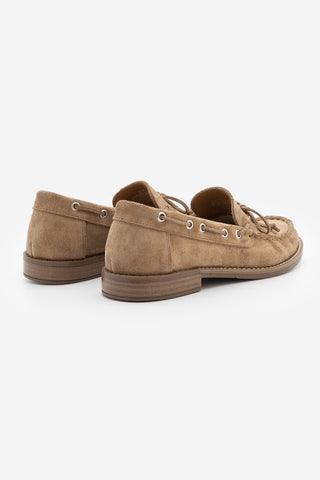 Kadın Hakiki Deri Fiyonklu Loafer Günlük Ayakkabı Savron - Camel Süet