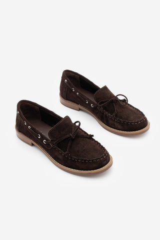 Kadın Hakiki Deri Fiyonklu Loafer Günlük Ayakkabı Savron - Kahve Süet