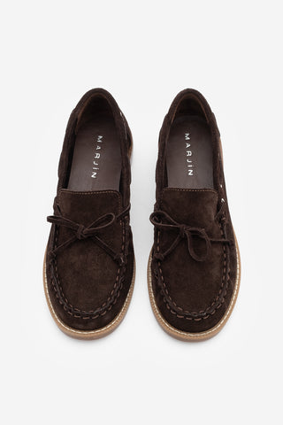 Kadın Hakiki Deri Fiyonklu Loafer Günlük Ayakkabı Savron - Kahve Süet