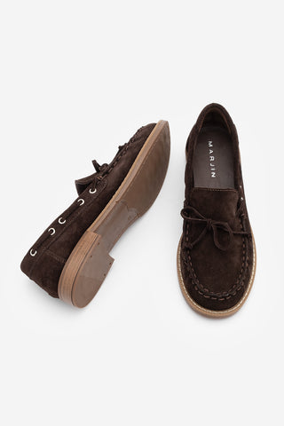 Kadın Hakiki Deri Fiyonklu Loafer Günlük Ayakkabı Savron - Kahve Süet