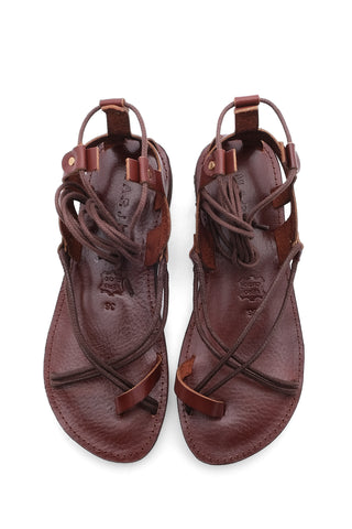 Kadın Hakiki Deri Bilekten Bağlamalı Sandalet Tinet - Kızıl Kahve