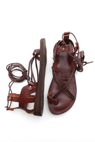 Kadın Hakiki Deri Bilekten Bağlamalı Sandalet Tinet - Kızıl Kahve