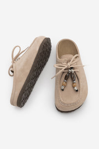 Kadın Hakiki Deri Eva Taban Boncuklu Sabo Günlük Terlik Nosela - Bej Süet