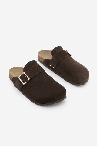 Kadın Hakiki Deri Eva Taban Sabo Günlük Terlik Sumpa - Kahve Süet