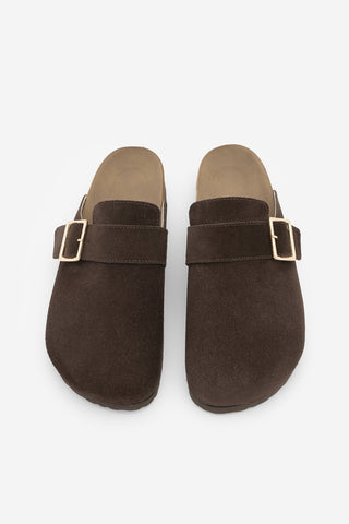 Kadın Hakiki Deri Eva Taban Sabo Günlük Terlik Sumpa - Kahve Süet