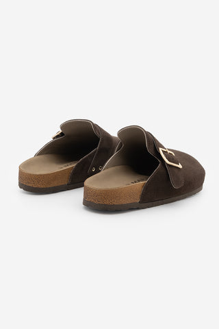 Kadın Hakiki Deri Eva Taban Sabo Günlük Terlik Sumpa - Kahve Süet