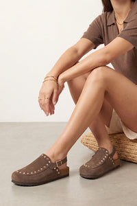 Kadın Hakiki Deri Eva Taban Günlük Sandalet Bolve - Kahve Süet