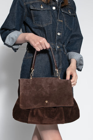 Kadın Hakiki Deri Omuz Çantası Ornis - Kahve Süet