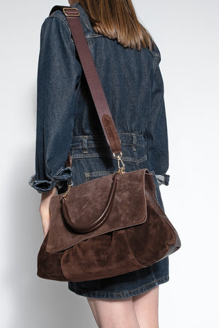 Kadın Hakiki Deri Omuz Çantası Ornis - Kahve Süet