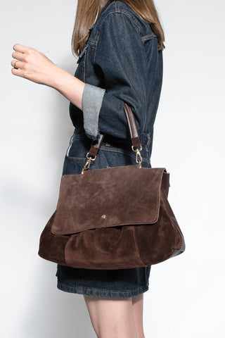 Kadın Hakiki Deri Omuz Çantası Ornis - Kahve Süet