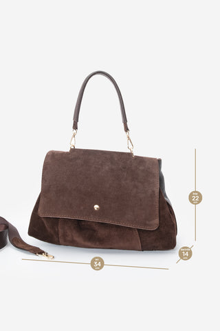 Kadın Hakiki Deri Omuz Çantası Ornis - Kahve Süet