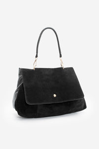 Kadın Hakiki Deri Omuz Çantası Ornis - Siyah Süet