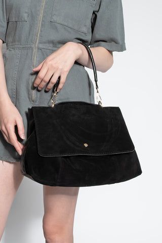 Kadın Hakiki Deri Omuz Çantası Ornis - Siyah Süet