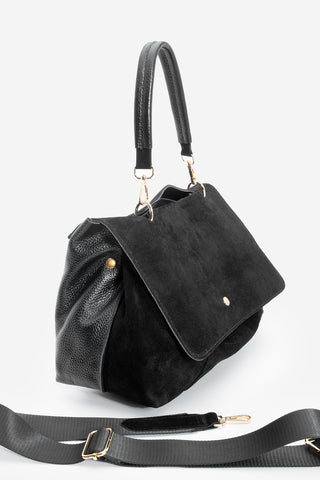 Kadın Hakiki Deri Omuz Çantası Ornis - Siyah Süet