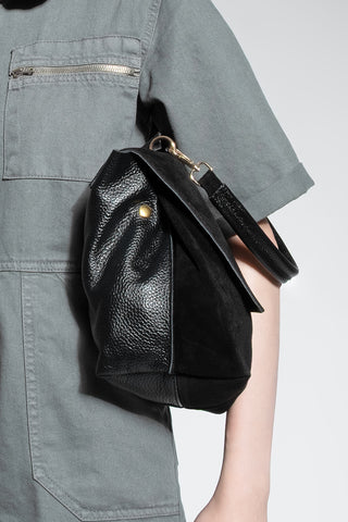 Kadın Hakiki Deri Omuz Çantası Ornis - Siyah Süet