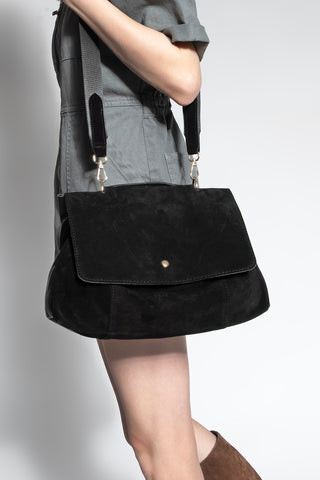 Kadın Hakiki Deri Omuz Çantası Ornis - Siyah Süet