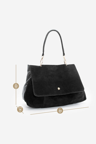 Kadın Hakiki Deri Omuz Çantası Ornis - Siyah Süet