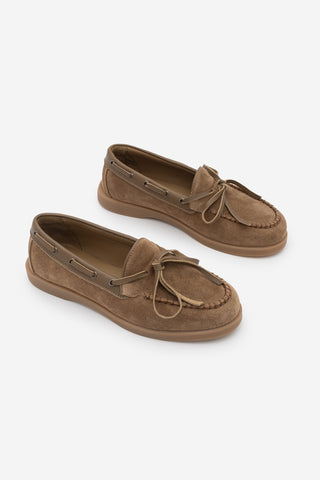 Kadın Hakiki Deri Fiyonklu Loafer Günlük Ayakkabı Nifida - Camel Süet