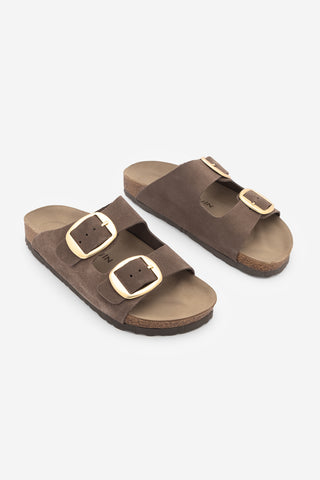 Kadın Hakiki Deri Eva Taban Günlük Terlik Poli - Kahve Süet