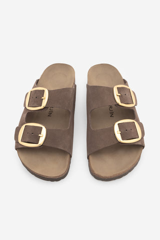 Kadın Hakiki Deri Eva Taban Günlük Terlik Poli - Kahve Süet