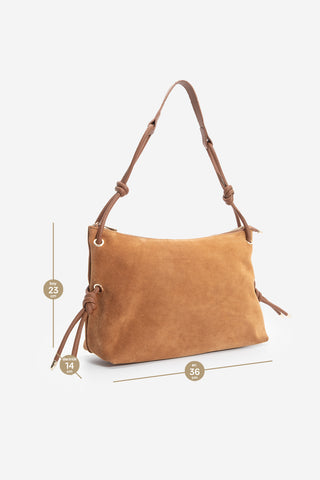 Kadın Hakiki Deri Omuz Çantası Teroze - Taba Süet