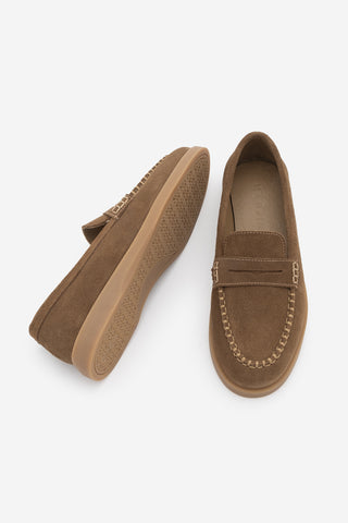 Kadın Hakiki Deri Loafer Günlük Ayakkabı Ginar - Taba Süet